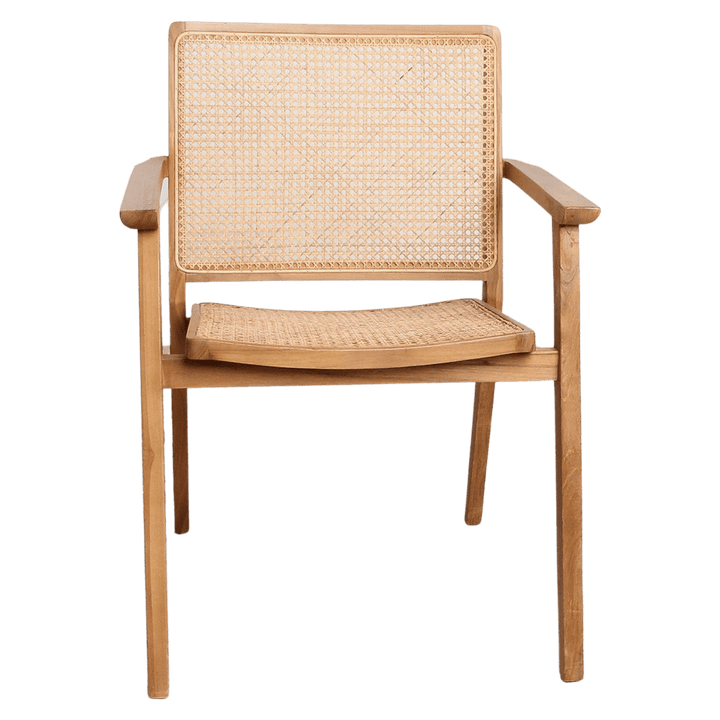 Nova Teak Dining Chair with Armrests – Rattan Cane – Set of 2 - 