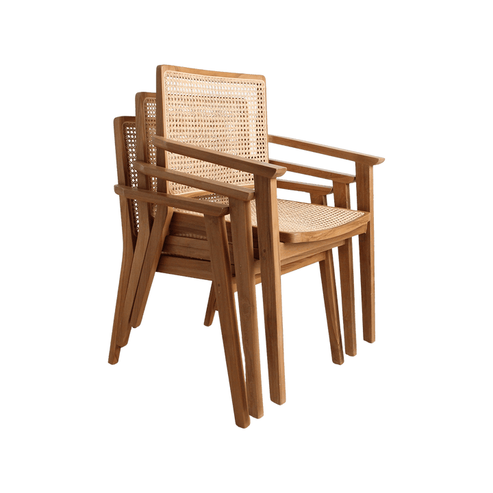 Nova Teak Dining Chair with Armrests – Rattan Cane – Set of 2 - 