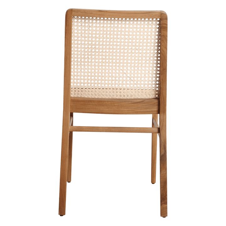 Wooden chair with wicker backrest on a white background