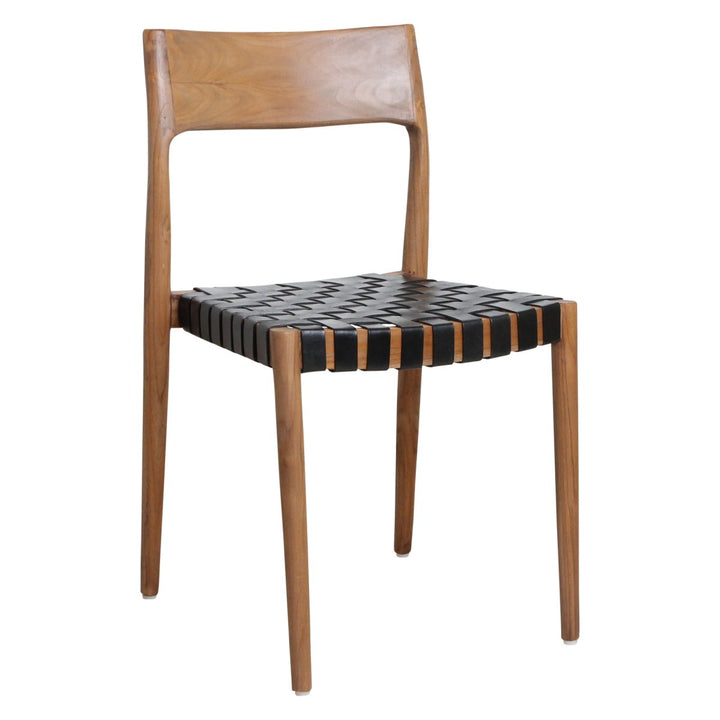 Freya Teak Dining Chairs – Black Leather (Set of 2) - 