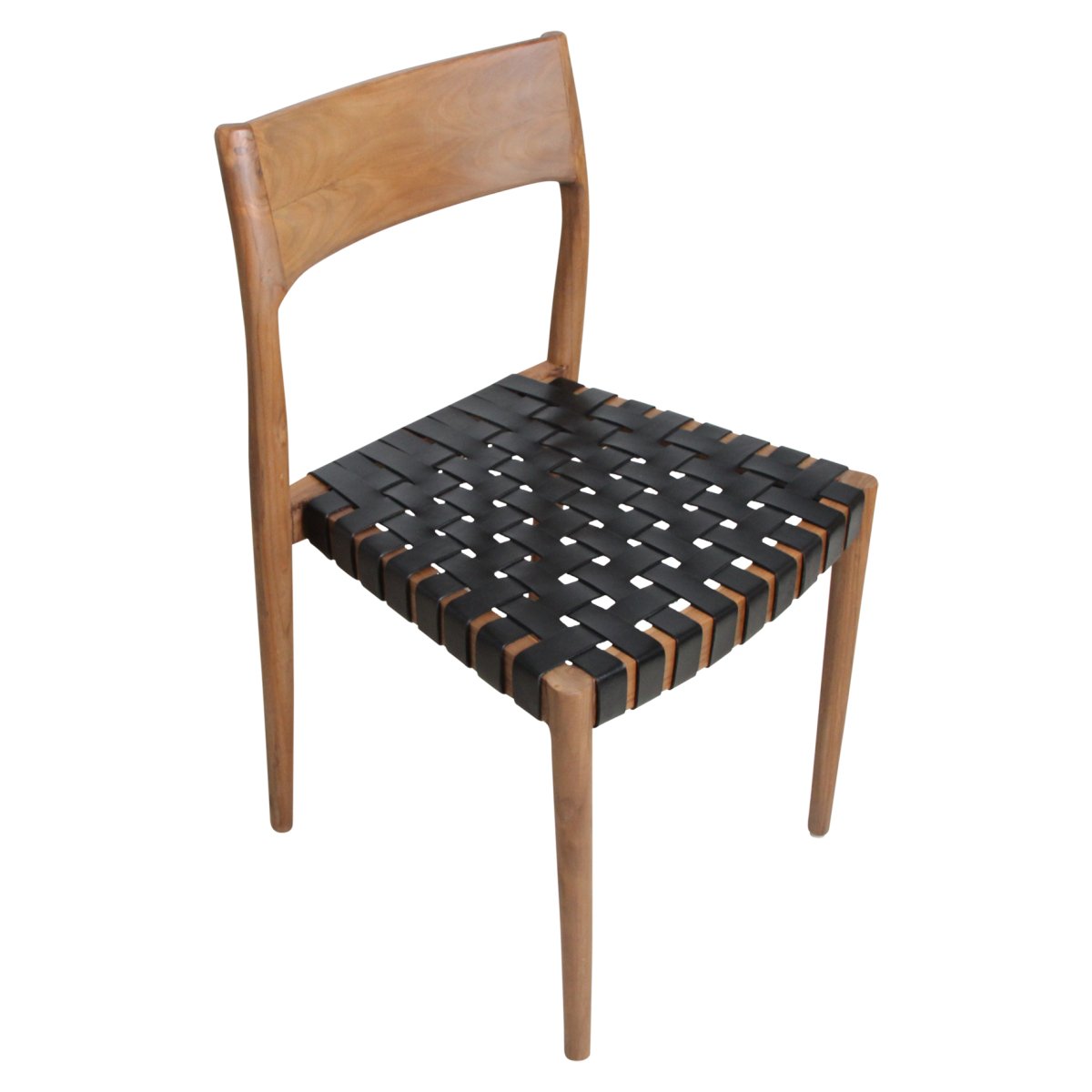 Freya Teak Dining Chairs – Black Leather (Set of 2) - 