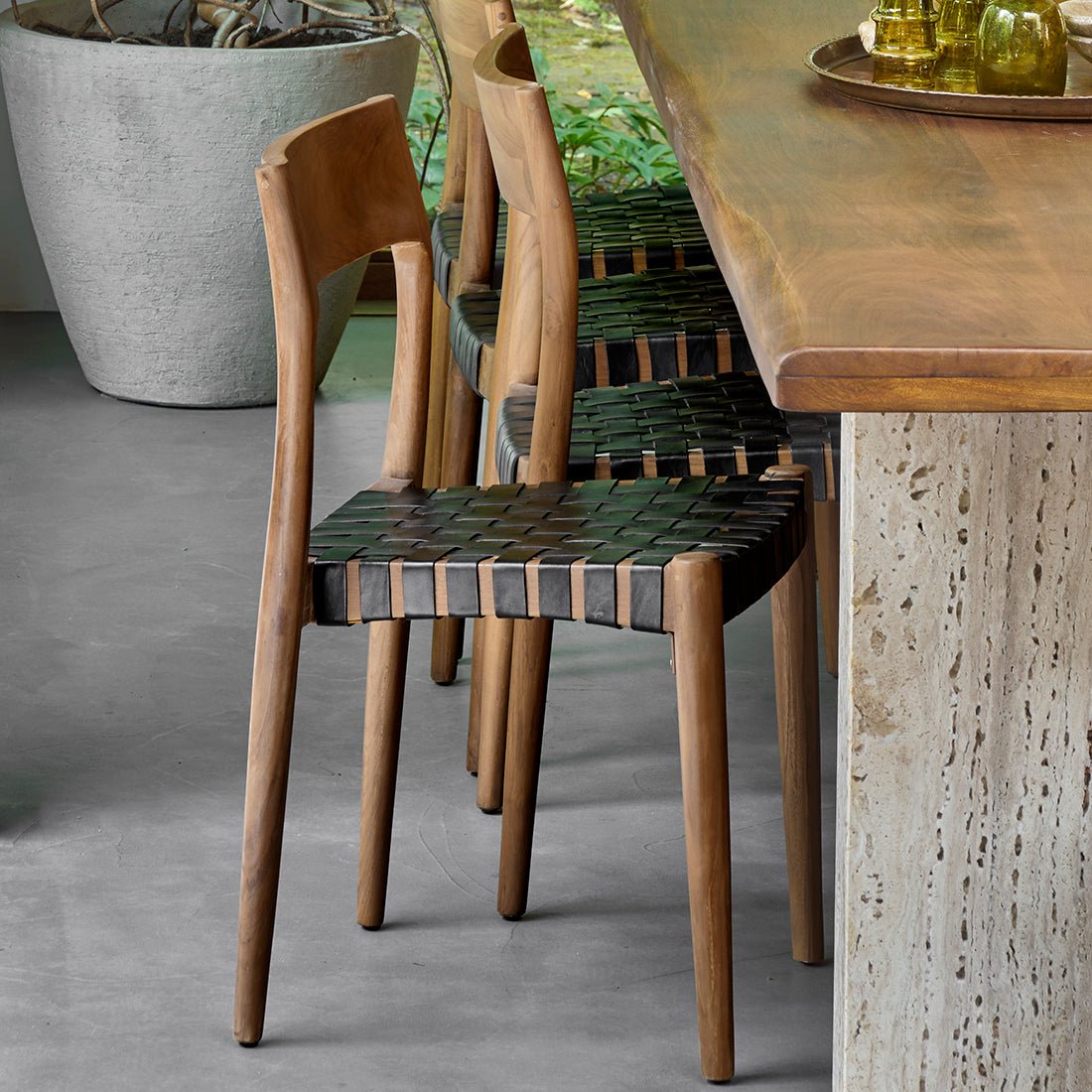 Freya Teak Dining Chairs – Black Leather (Set of 2) - 