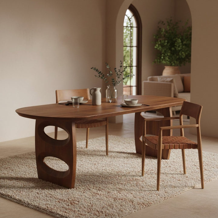 Freya Teak Dining Chair with Armrests – Natural Leather – Set of 2 - 