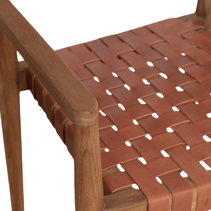 Freya Teak Dining Chair with Armrests – Natural Leather – Set of 2 - 