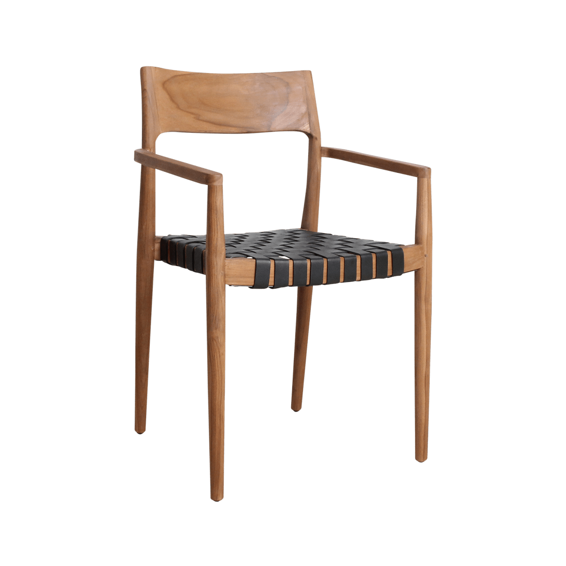 Wooden chair with woven seat on a white background
