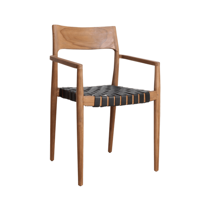 Wooden chair with woven seat on a white background