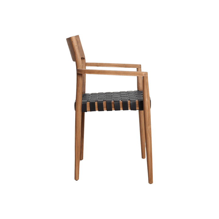 Wooden chair with woven seat on a white background