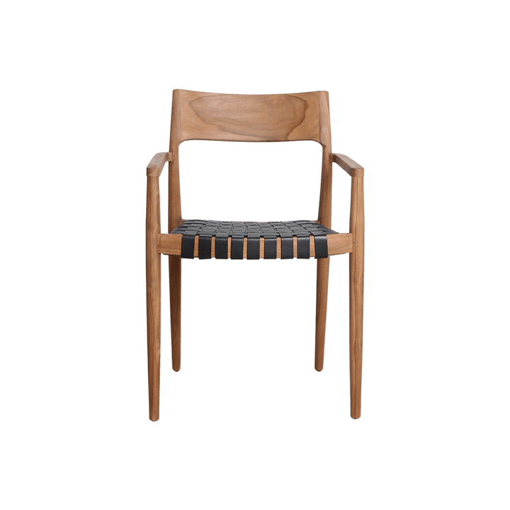 Wooden chair with woven seat on a white background
