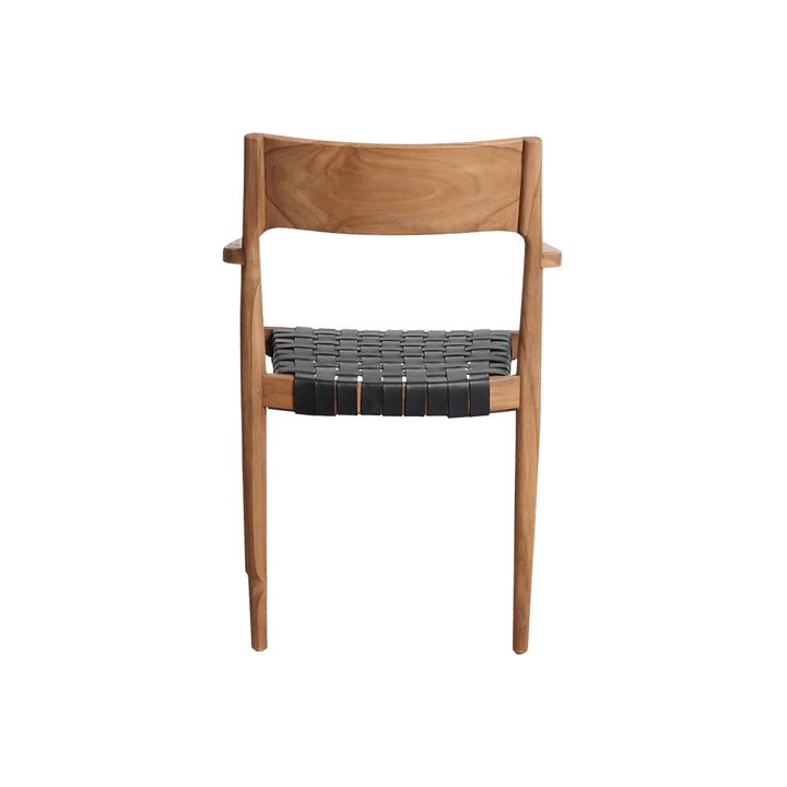 Wooden chair with woven seat on a white background