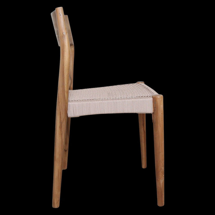 Wooden chair with woven seat on a white background