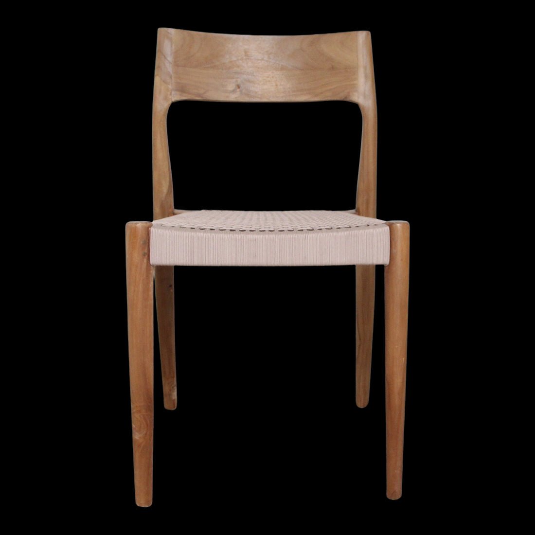 Wooden chair with a woven seat on a white background