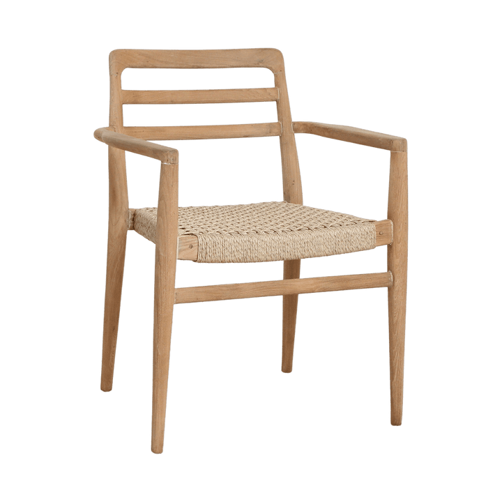 Wooden chair with woven seat on a white background