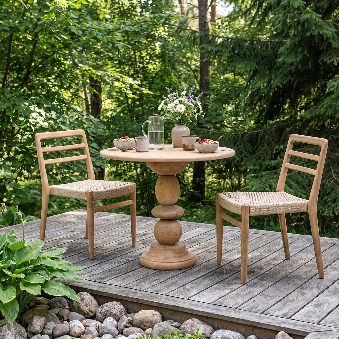 Verano Teak Garden Chairs with Armrests – Natural (Set of 2) -