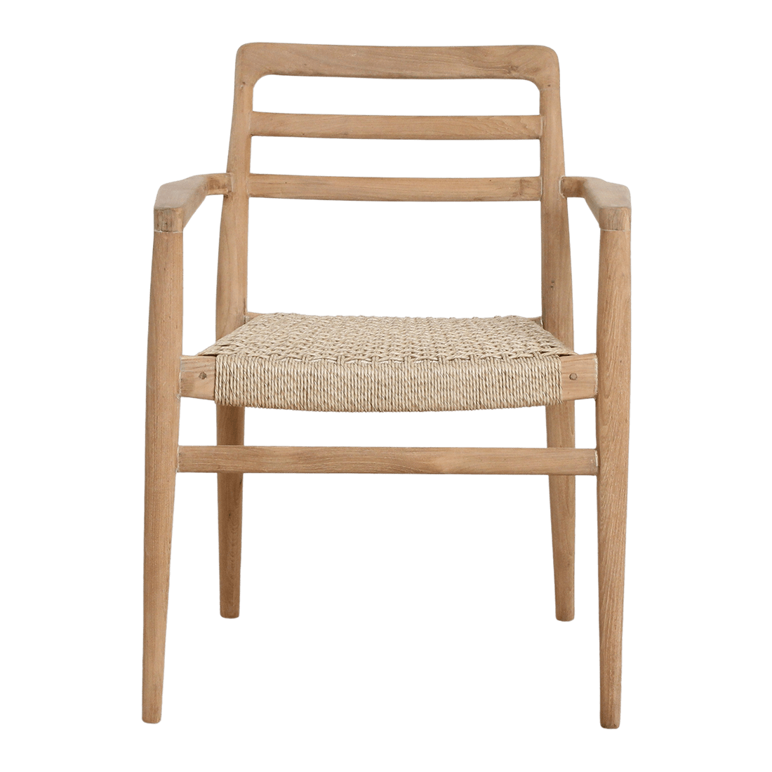 Wooden chair with woven seat on a white background