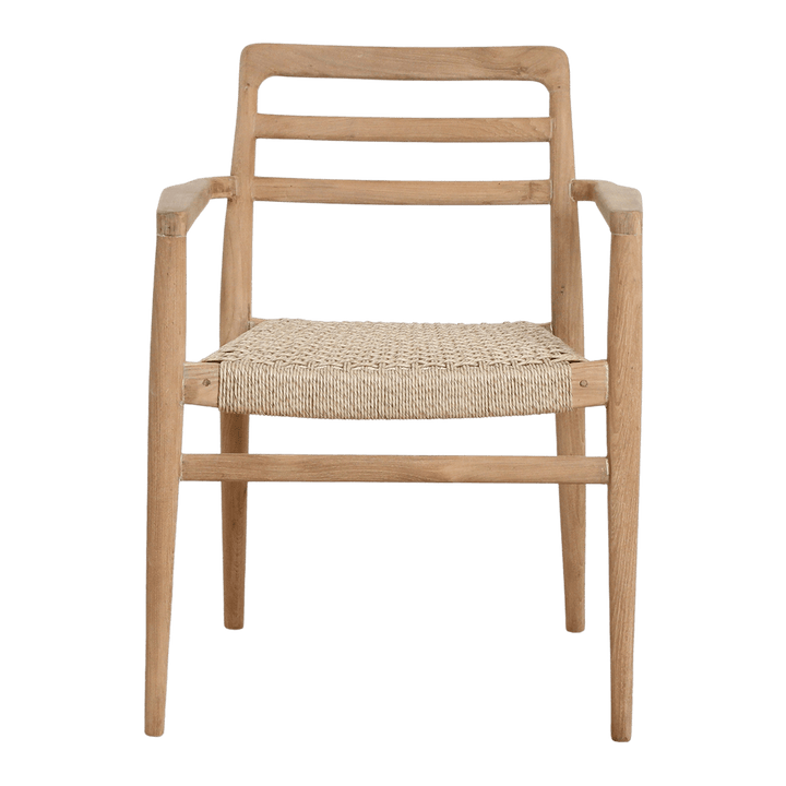 Wooden chair with woven seat on a white background