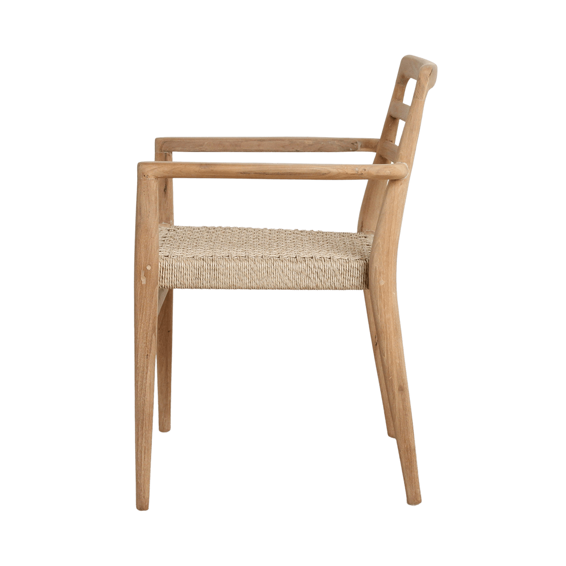 Wooden chair with woven seat on a white background