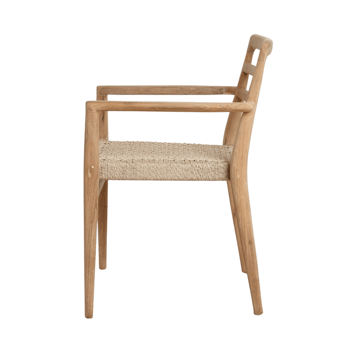 Wooden chair with woven seat on a white background