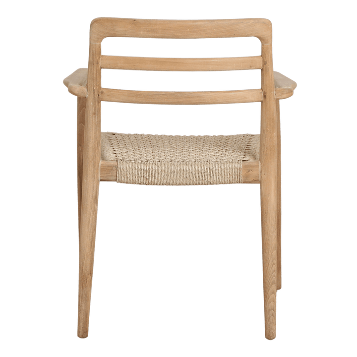 Wooden chair with woven seat on a white background