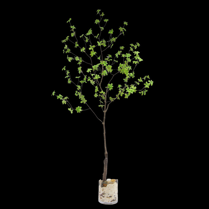 Artificial potted plant with green leaves on a white background