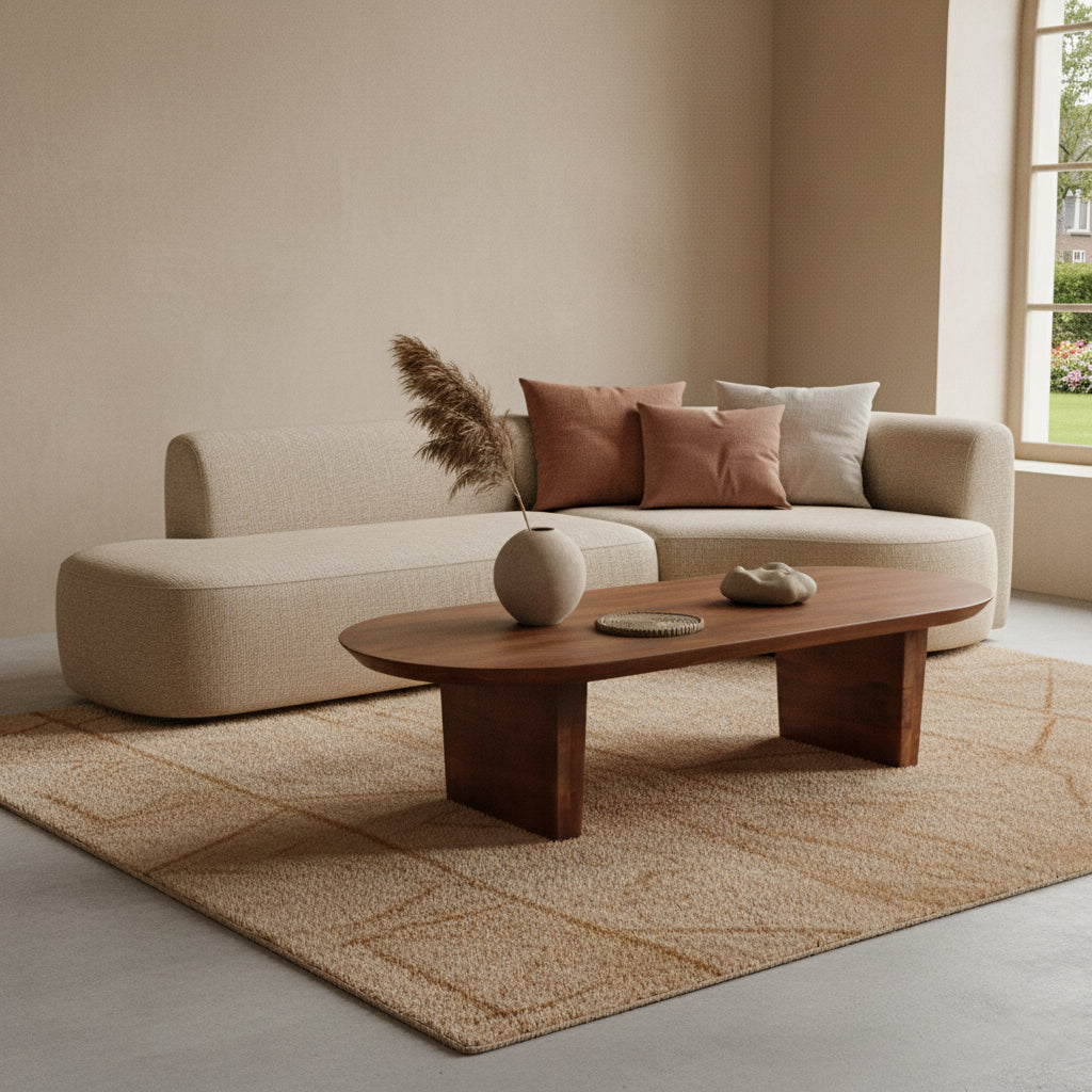 Brown Bullnose Coffee Table – 140 x 60 x 35 cm | Mango Wood