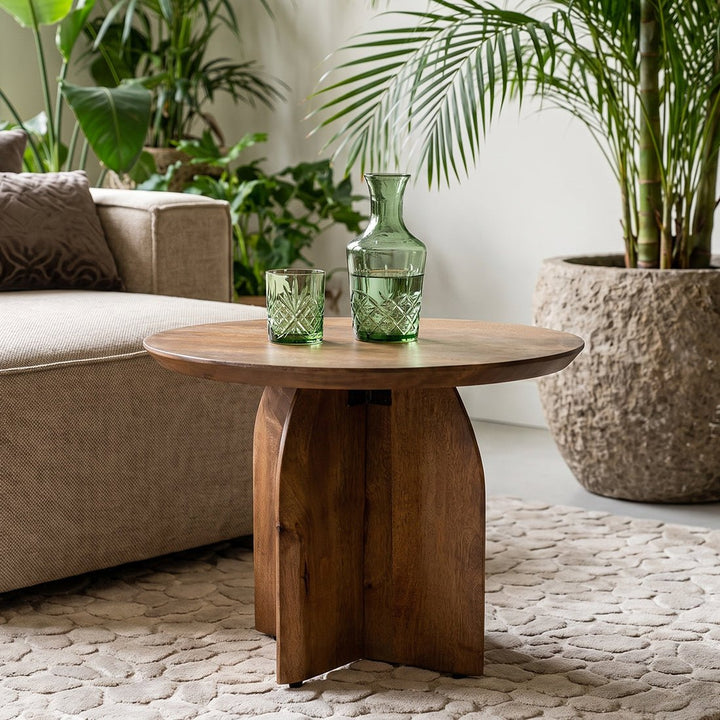 Bullnose Mango Wood Side Table – Ø 55 cm Cross Base -