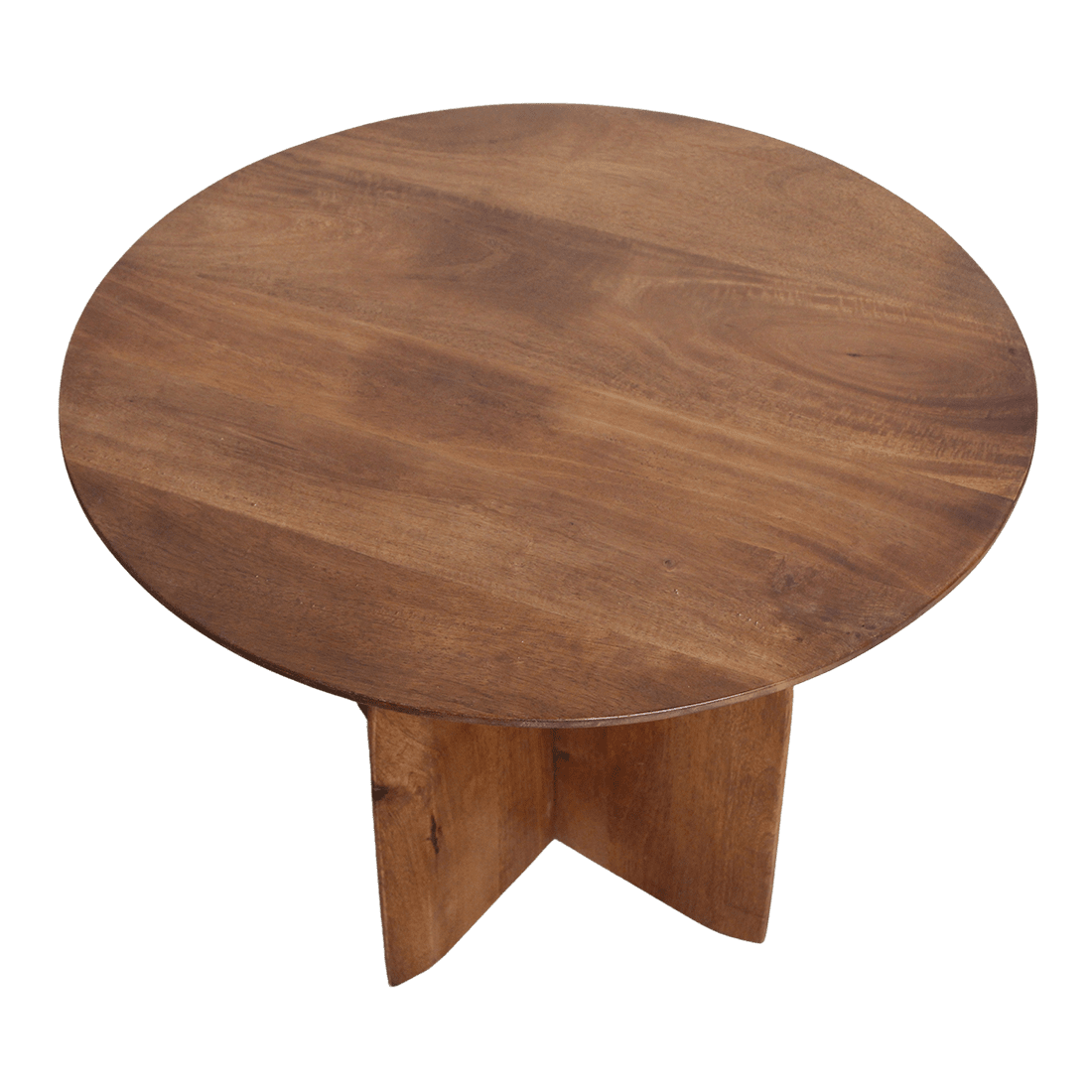 Round wooden table on a white background