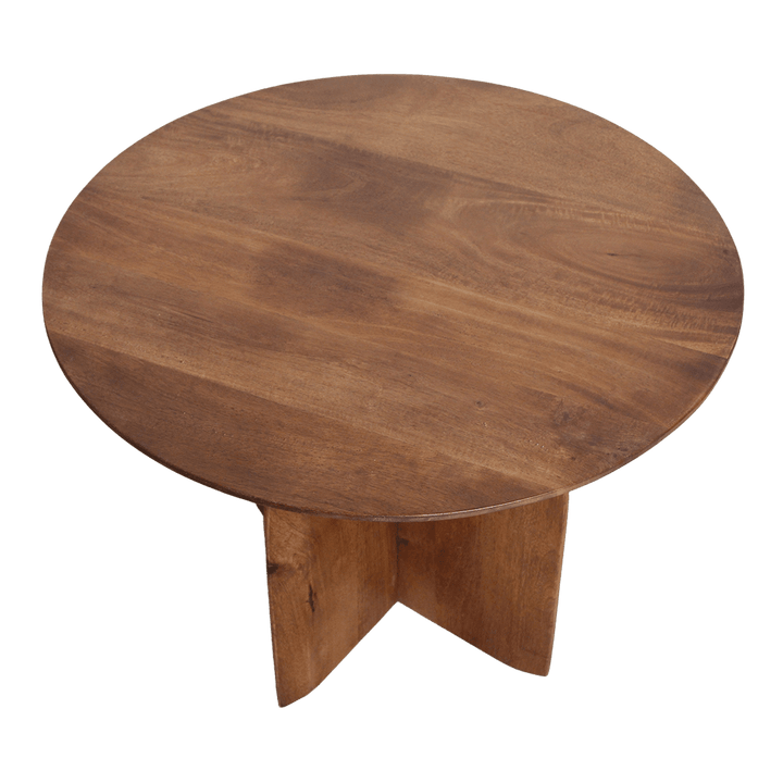 Round wooden table on a white background