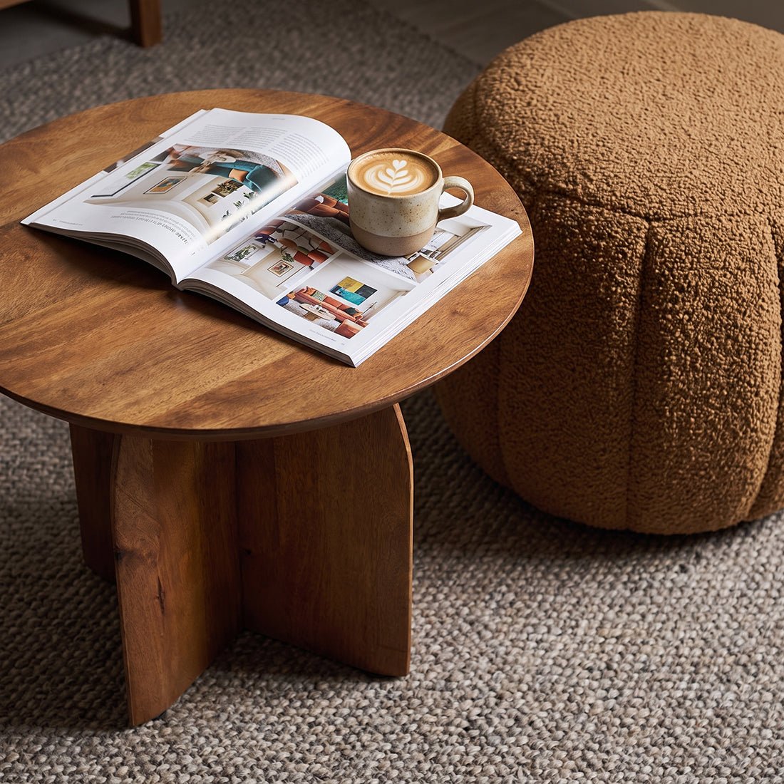 Bullnose Mango Wood Side Table – Ø 55 cm Cross Base -
