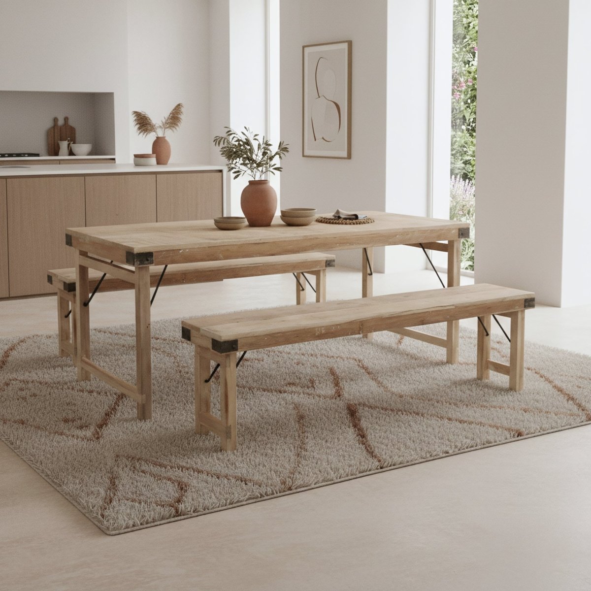 Lime - Washed Fold - Up Dining Table – FSC Recycled Wood – 165 cm - 