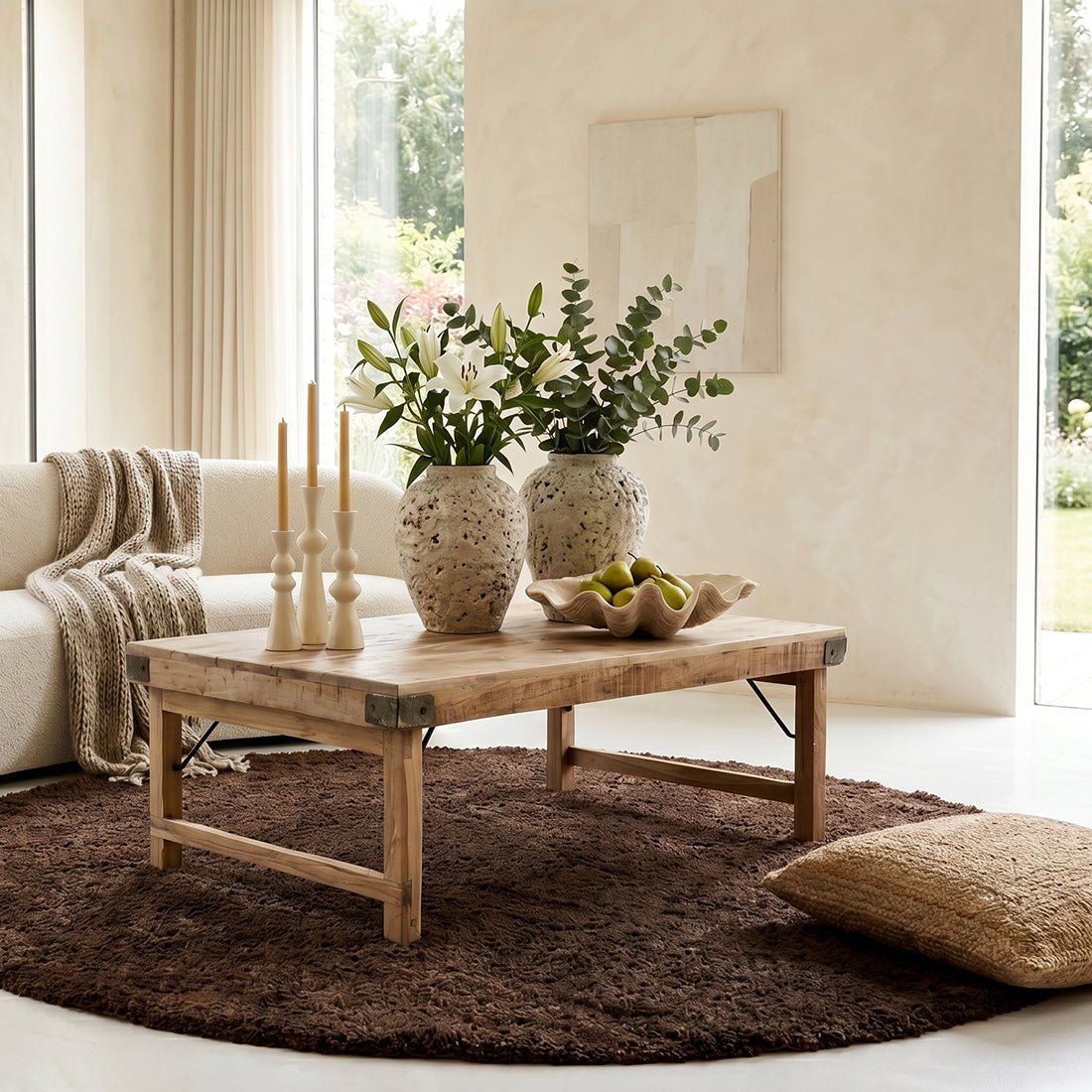 Limewashed Foldable Coffee Table – 120 x 75 x 45 -