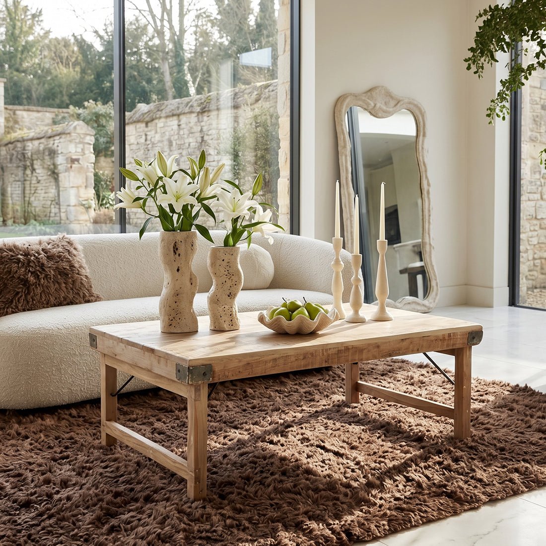Limewashed Foldable Coffee Table – 120 x 75 x 45 -