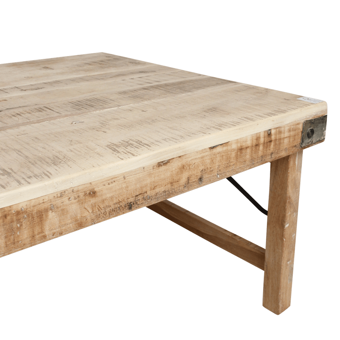 Wooden table with a rustic design on a white background
