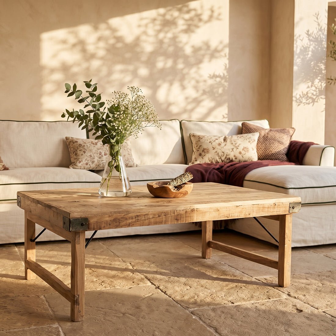 Limewashed Foldable Coffee Table – 120 x 75 x 45 -