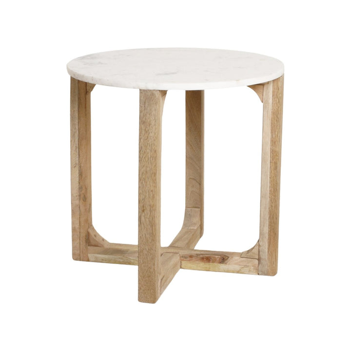 Sarawak Marble Side Table – White | Mango Wood & Marble -