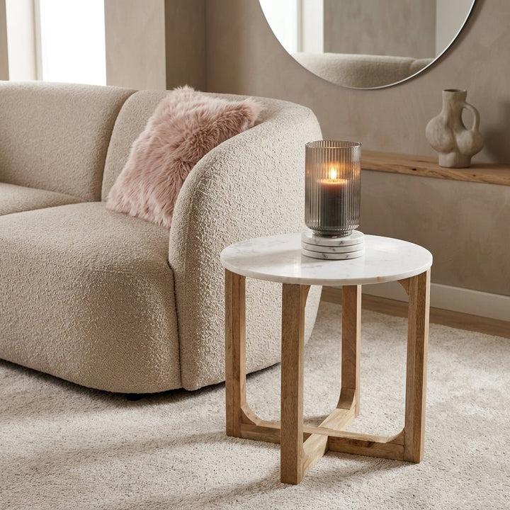 Sarawak Marble Side Table – White | Mango Wood & Marble -