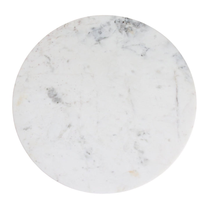 Round marble  table top with gray and white marbled pattern on a white background