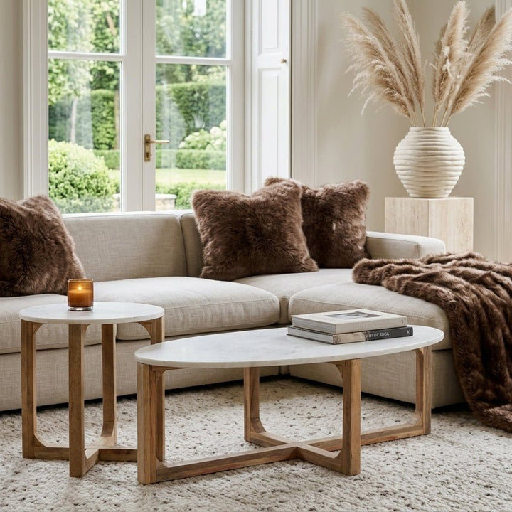 Sarawak Marble Side Table – White | Mango Wood & Marble -