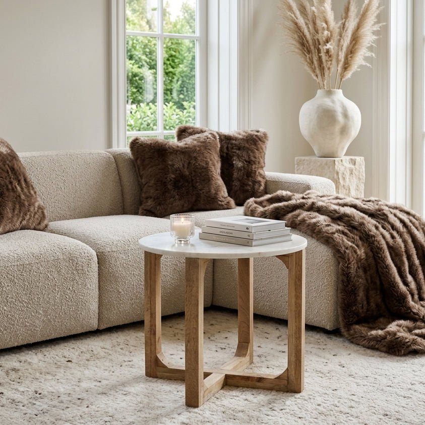 Sarawak Marble Side Table – White | Mango Wood & Marble -
