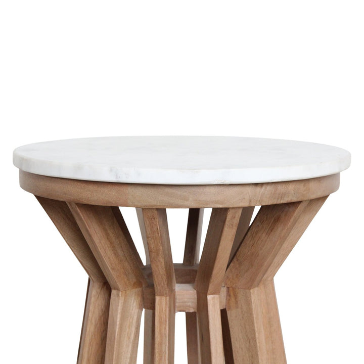 Marble Side Table – Mango Wood Base -