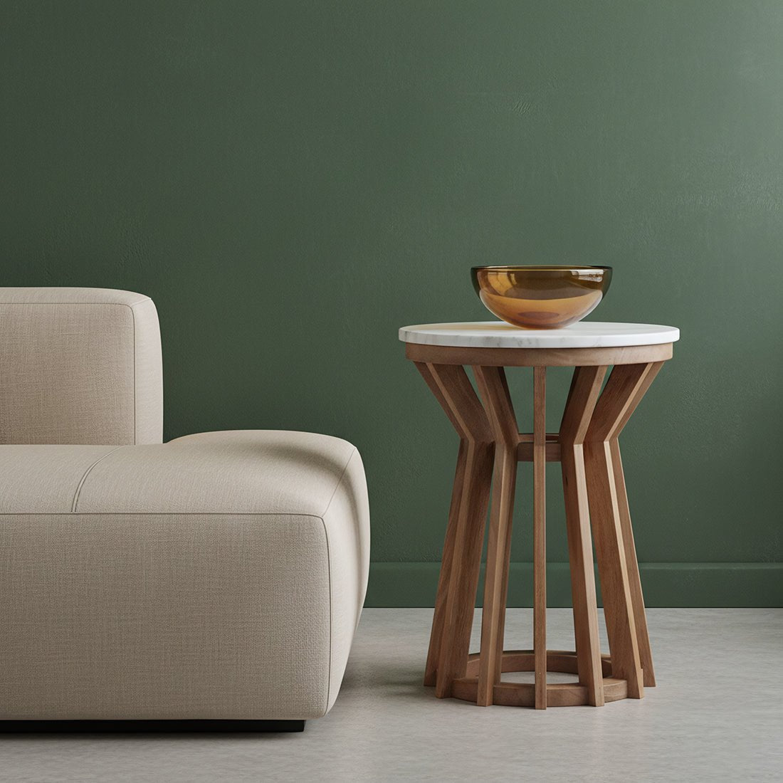 Marble Side Table – Mango Wood Base -