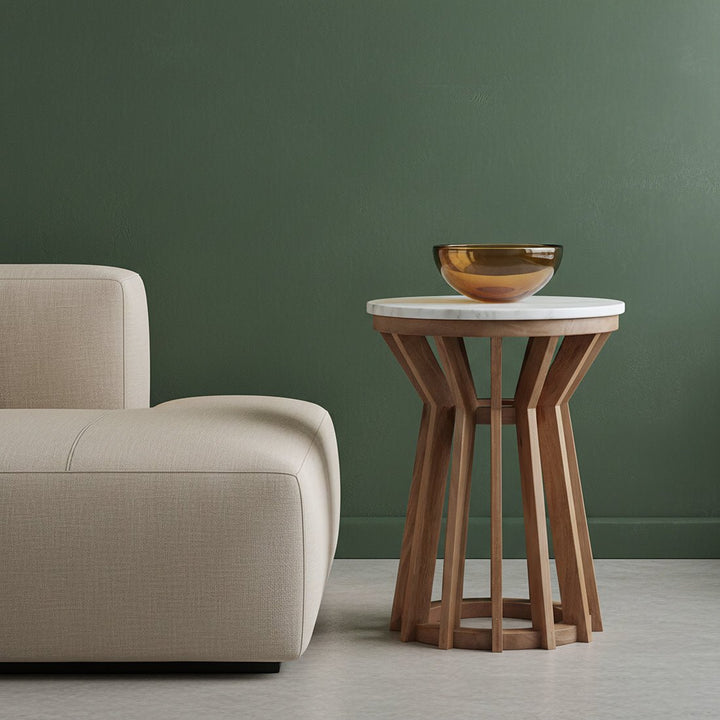 Marble Side Table – Mango Wood Base -