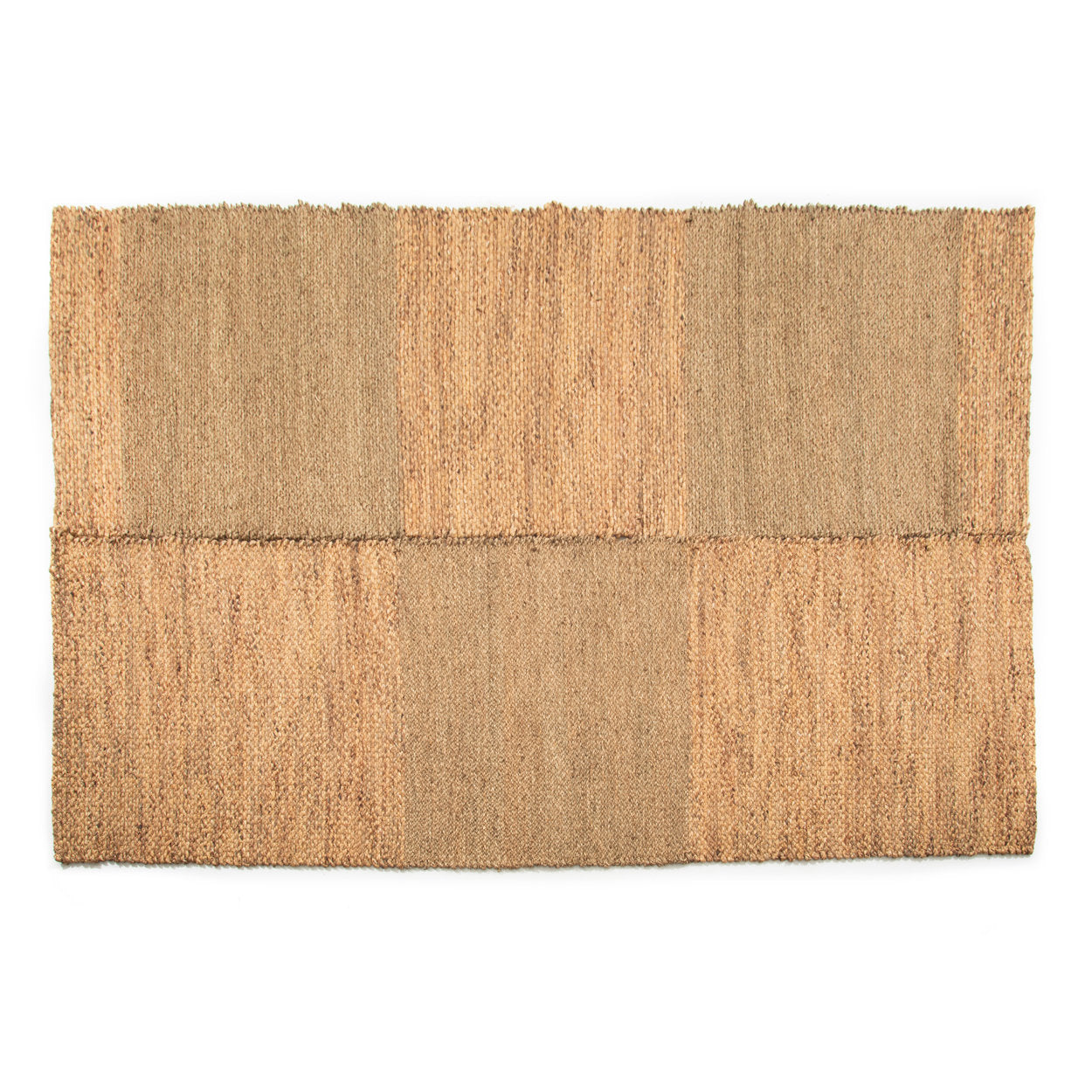Rectangular jute rug with a natural brown pattern on a white background