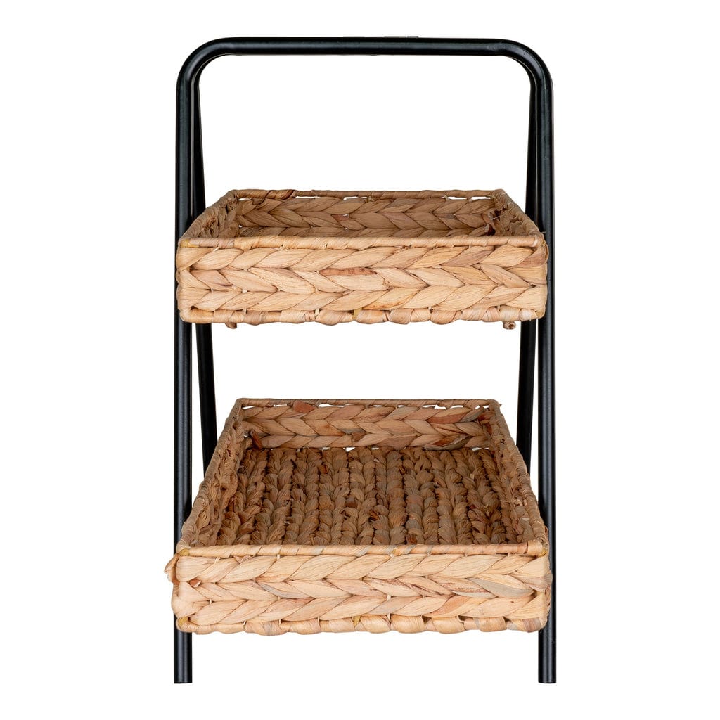 Alfaro two-tier tray with basket weave design in water hyacinth and metal, 42x23x43.5 cm.