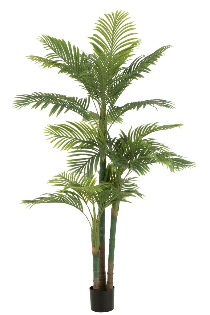 Areca Palm Tree in pot, 180cm tall with lifelike green foliage. Crafted from cement, EVA, and wood. Luxurious natural decor for interiors.