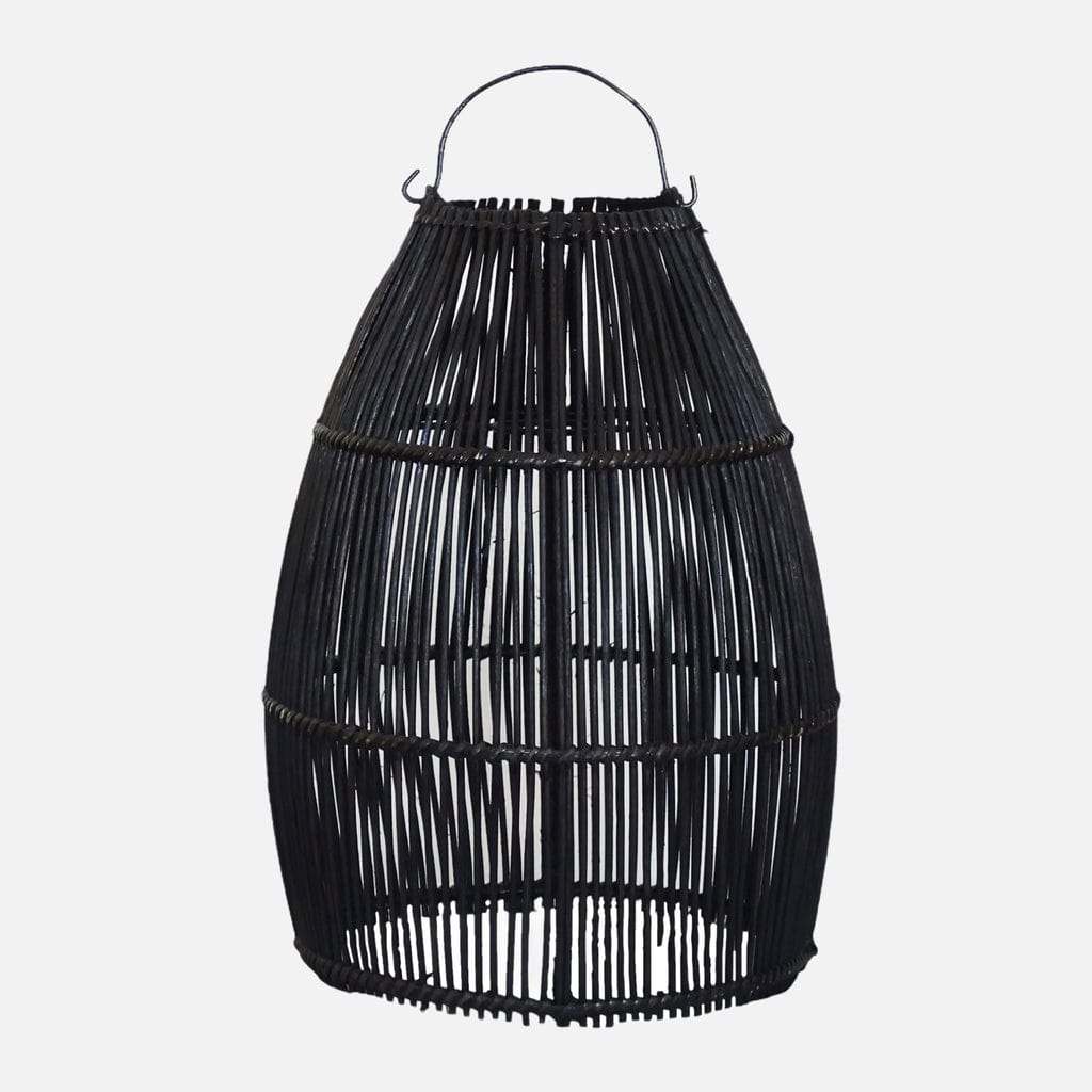 "Ayana Black Rattan Lamp Shade, 24 cm diameter, handcrafted in Bali for a bohemian, coastal home decor style, suitable for bedroom, living, or dining areas."