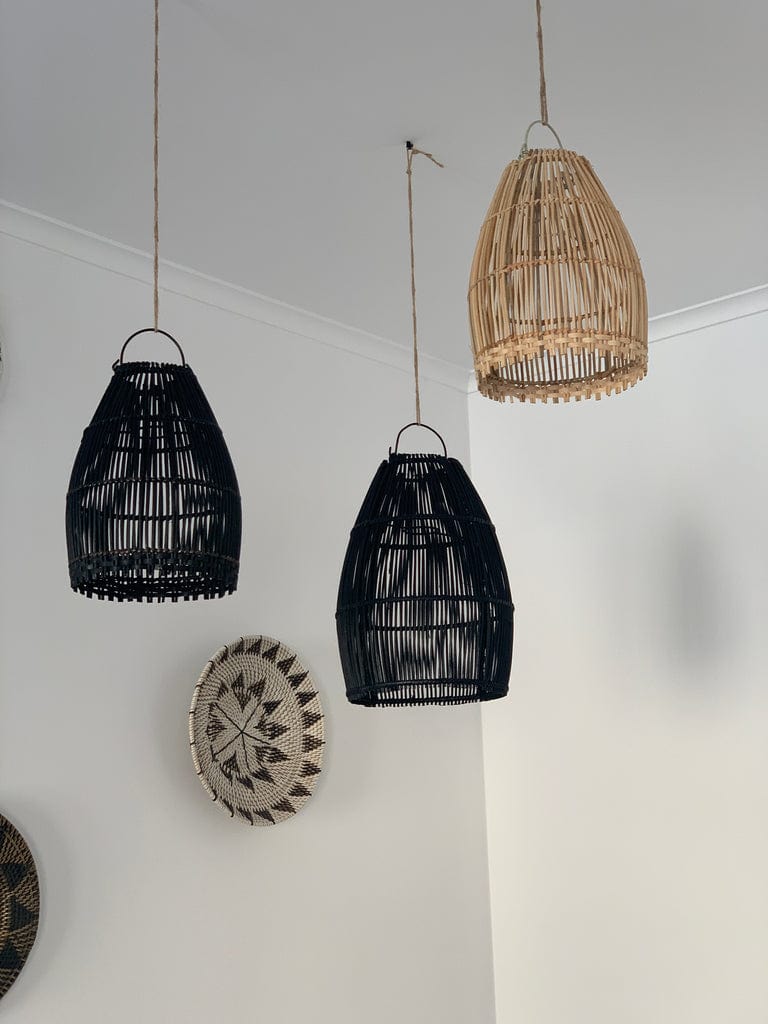 Ayana Black Rattan Pendant Lampshade – Large, Handmade Boho Decor 35 cm