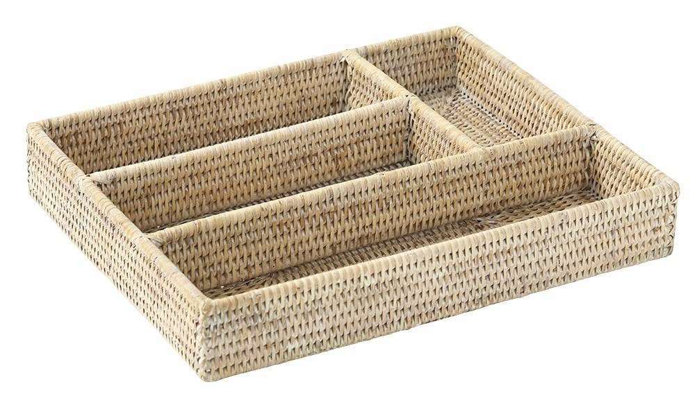 Woven tray with compartments on a white background