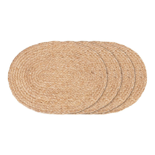 Set of 4 oval placemats in braided natural jute, 35x45 cm, rustic and elegant.