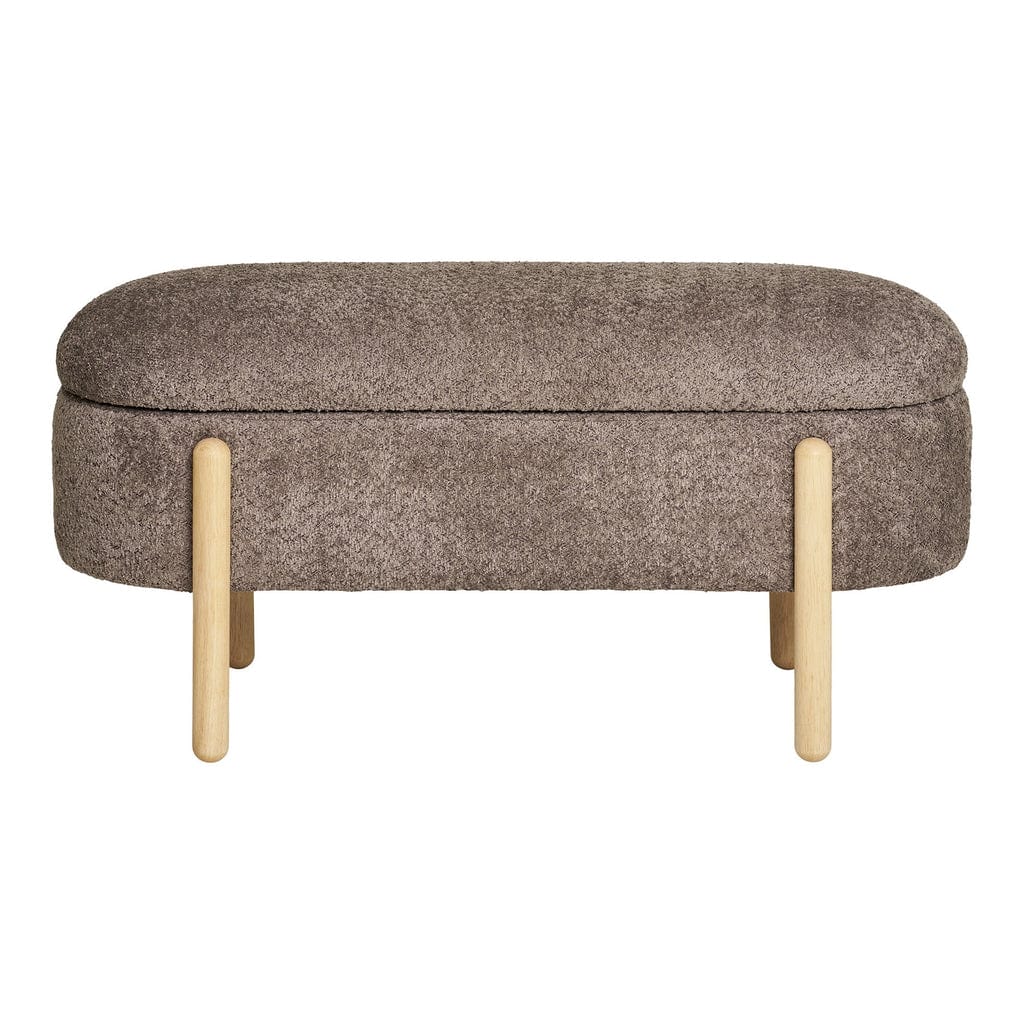Branca Bench front view in bouclé brown fabric with storage