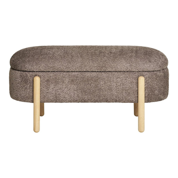 Branca Bench front view in bouclé brown fabric with storage